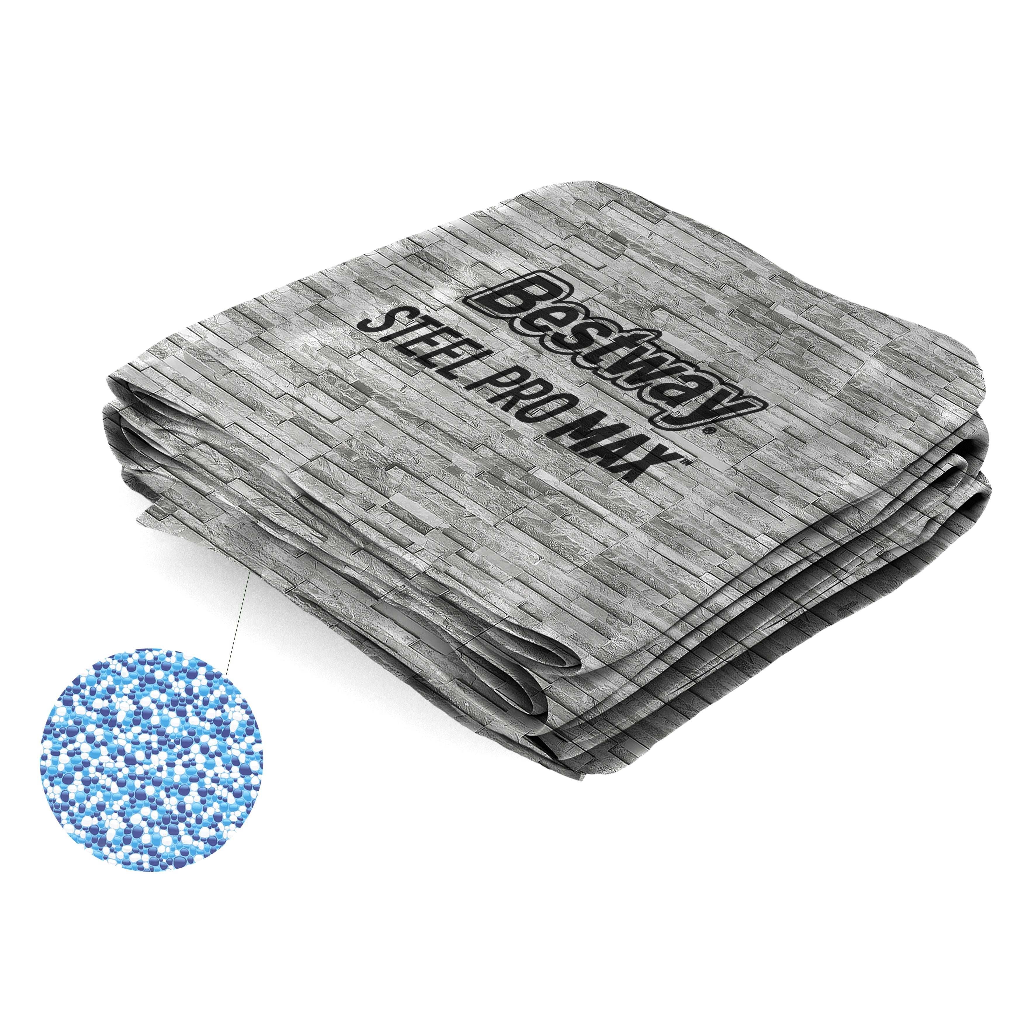 Steel Pro MAX 18' x 9' x 48" Splashview Oval Above Ground Pool Liner & Support Strap/Vertical Leg Rings Replacement, Stacked Stone