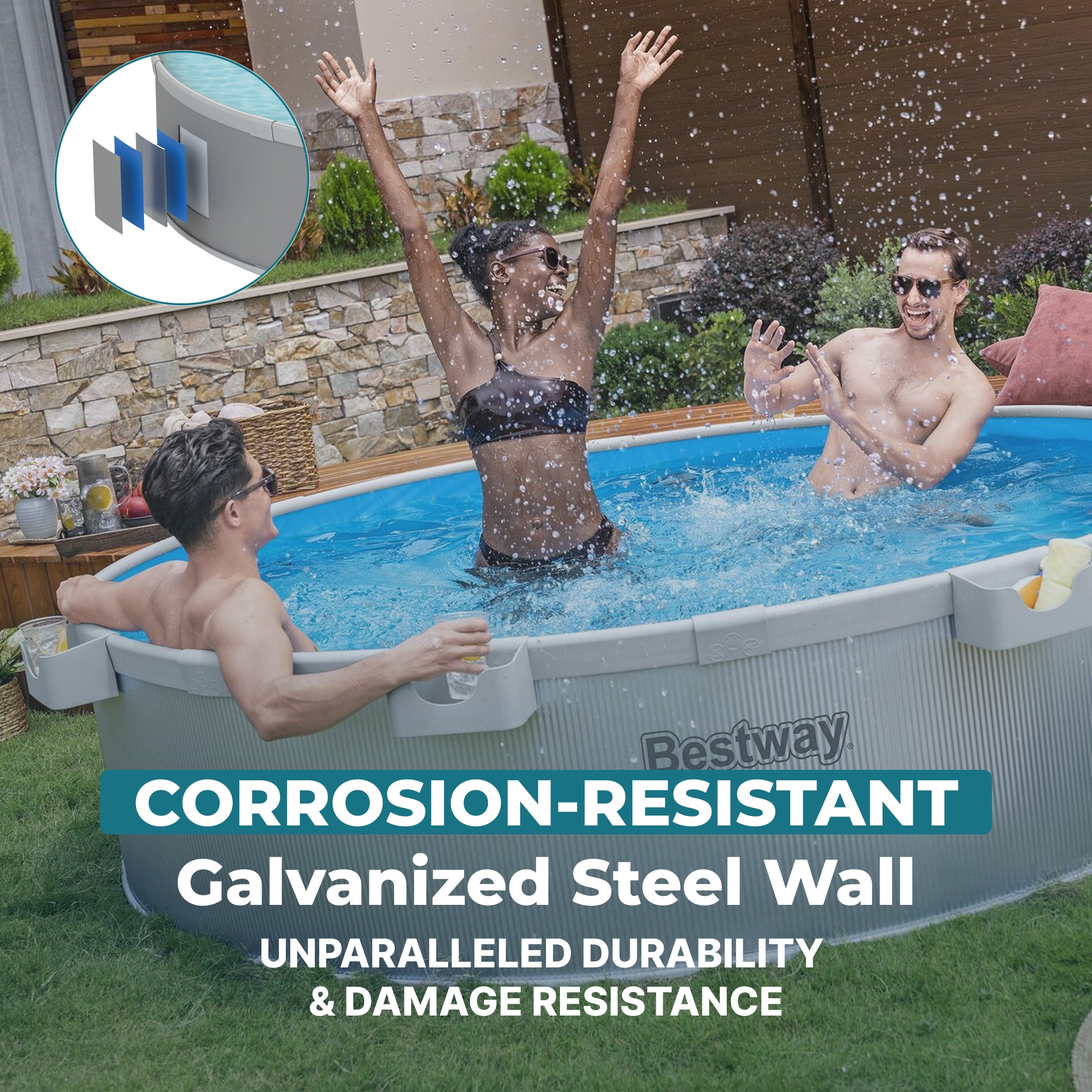 Bestway TANX 8' x 24" Round Above Ground Stock Tank Pool, All-in-One Set