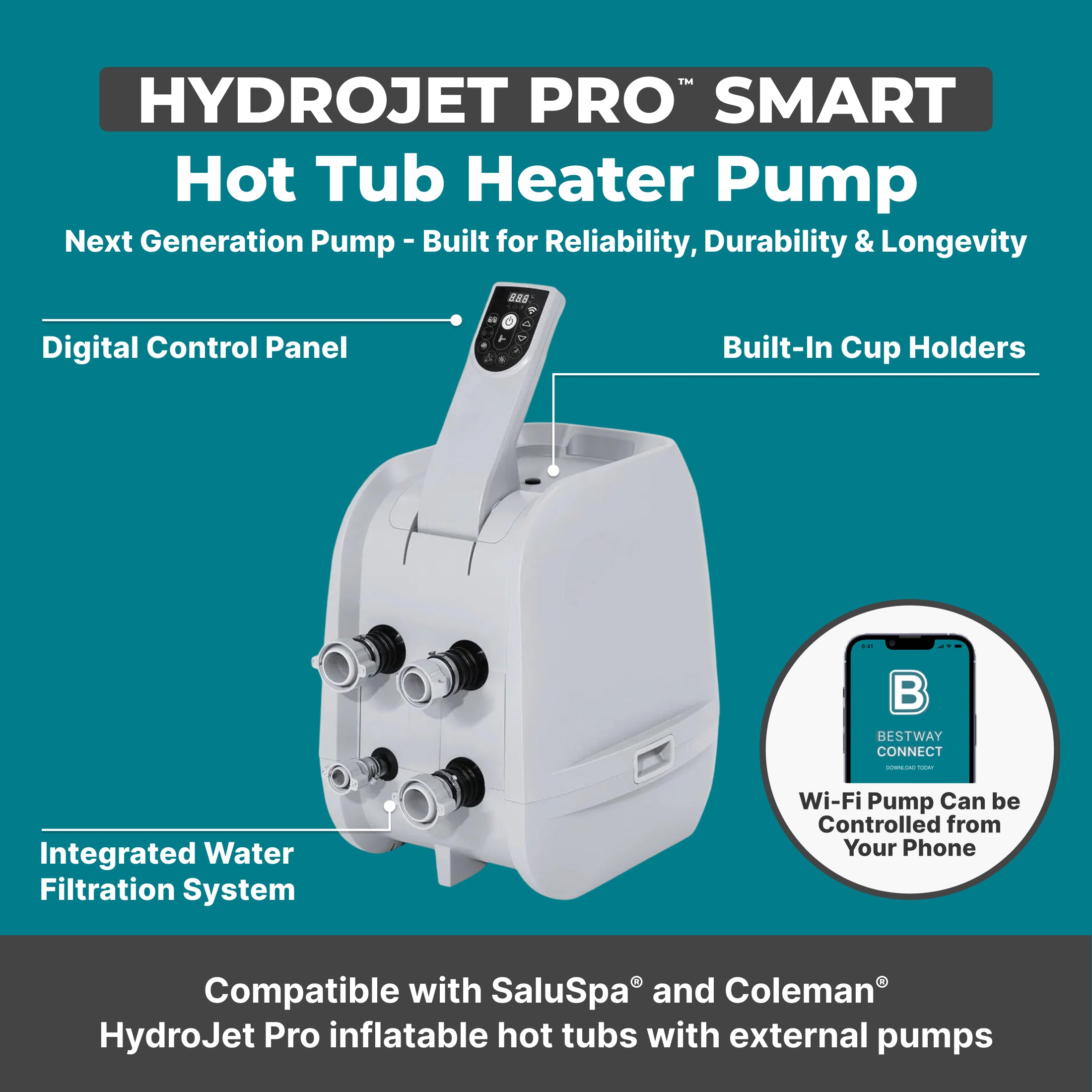 SaluSpa HydroJet Pro Smart Hot Tub Heater Pump with App-Control