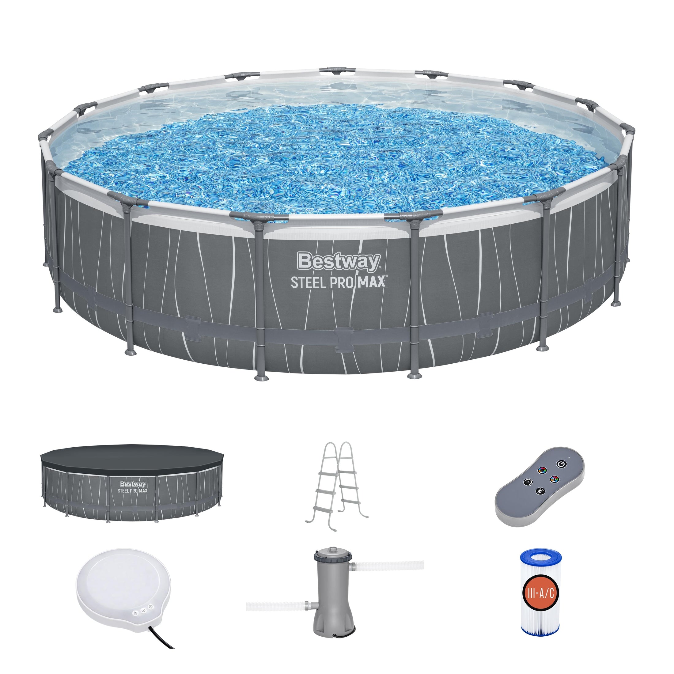 Piscine hors sol ronde Bestway Steel Pro MAX 15 pi x 42 po avec éclairage LED