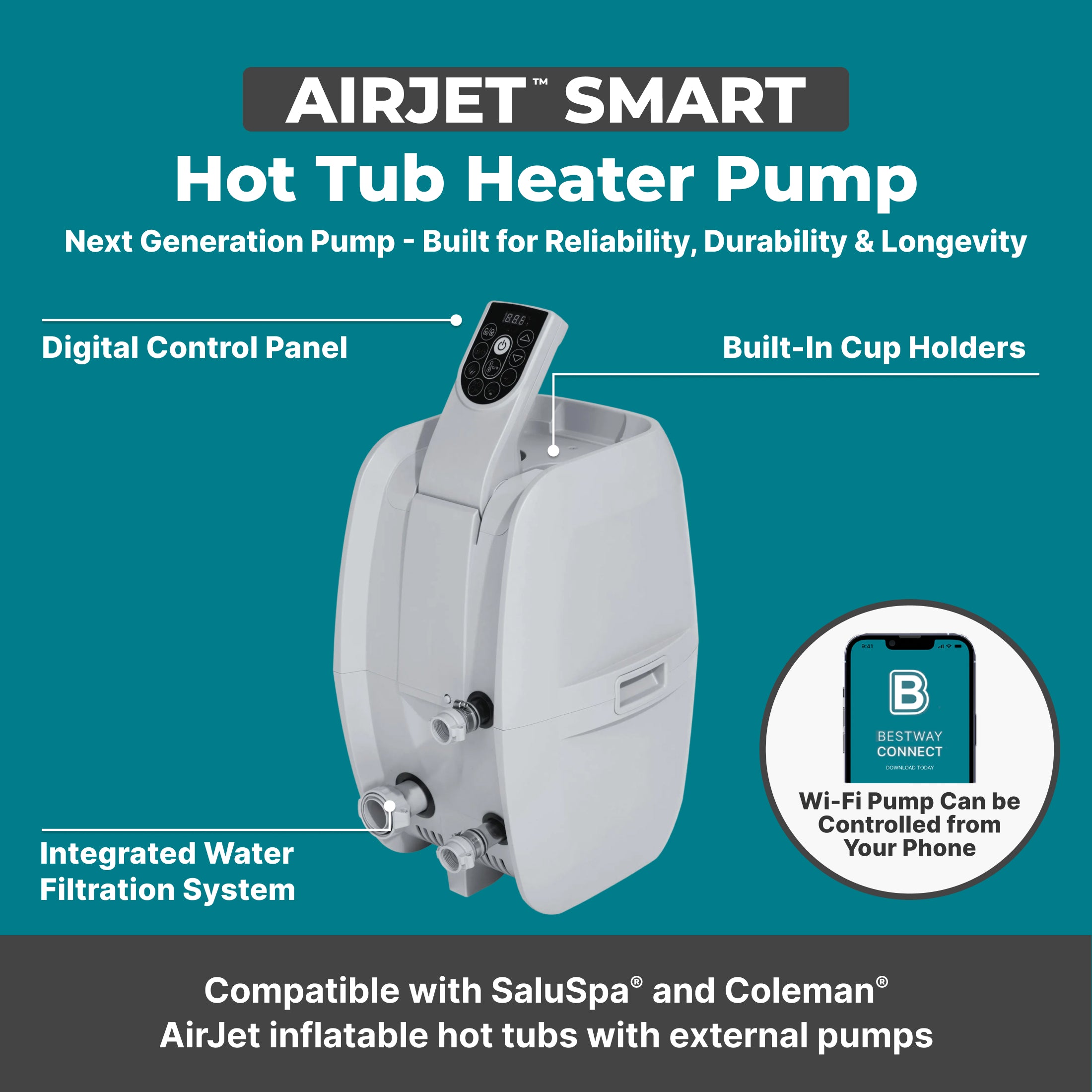 Pompe de chauffage intelligente pour spa SaluSpa AirJet avec commande par application