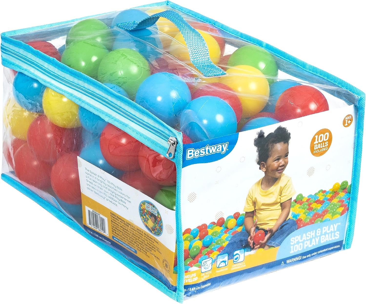 Bestway Splash & Play 100 Ball Pit Balls, Multi-Color, 2.3" Balls, Ages 1+ | Heavy-Duty Plastic Play Balls, Use With or Without Water, Puncture-Resistant Material, Motor Skill Development, Airtight Seam