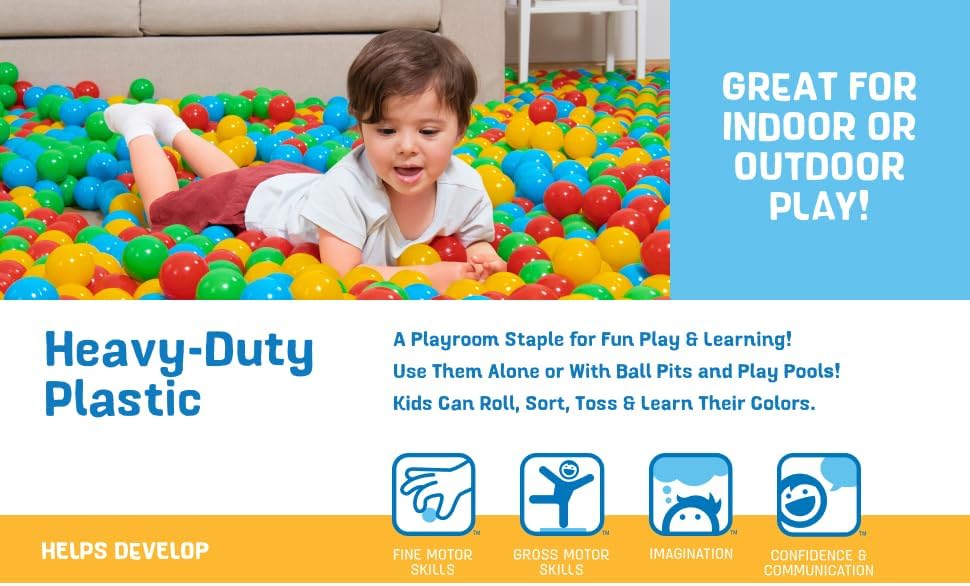 Bestway Splash & Play 100 Ball Pit Balls, Multi-Color, 2.3" Balls, Ages 1+ | Heavy-Duty Plastic Play Balls, Use With or Without Water, Puncture-Resistant Material, Motor Skill Development, Airtight Seam