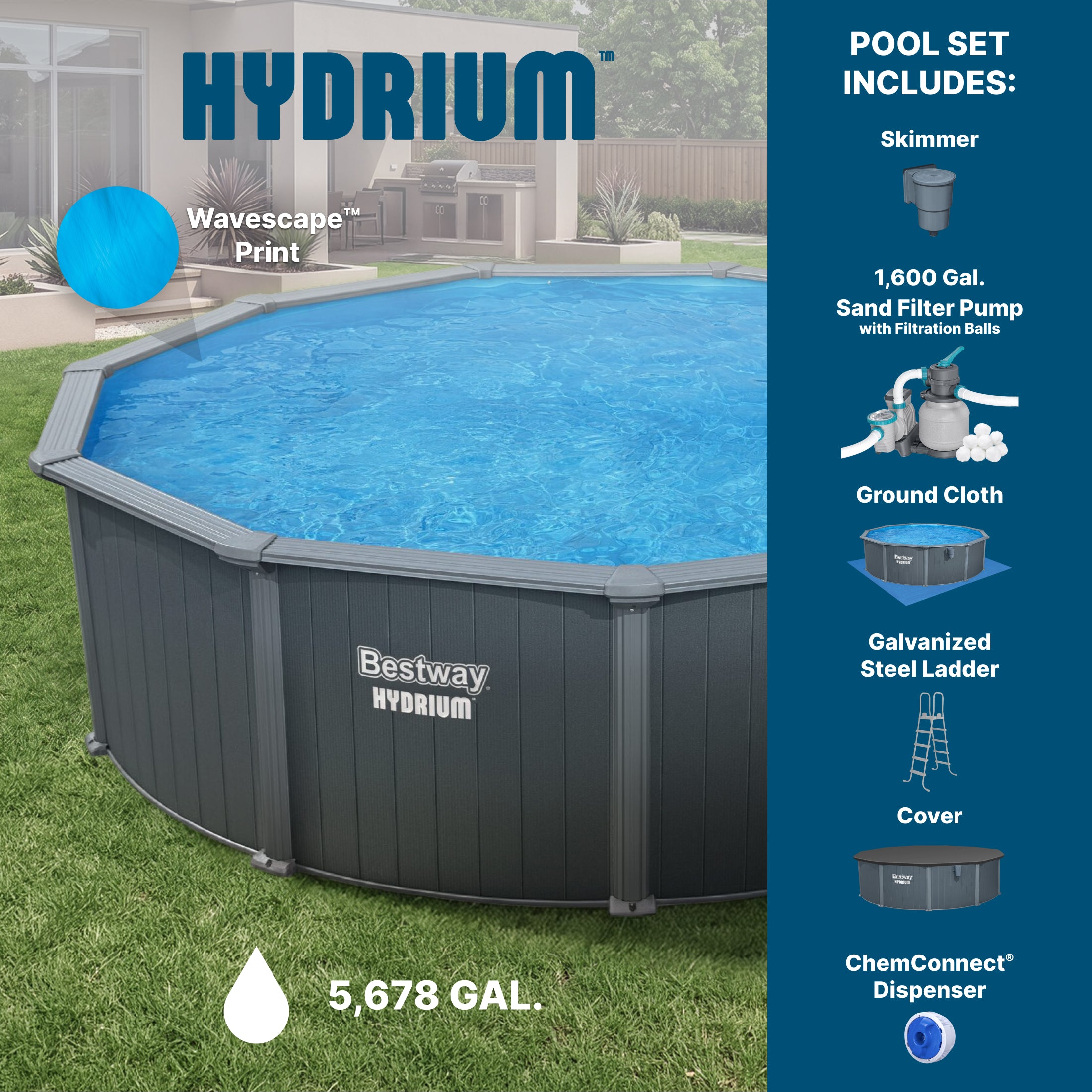 Bestway Hydrium FASTLATCH 16' x 52" Round Steel Wall Above Ground Pool Set