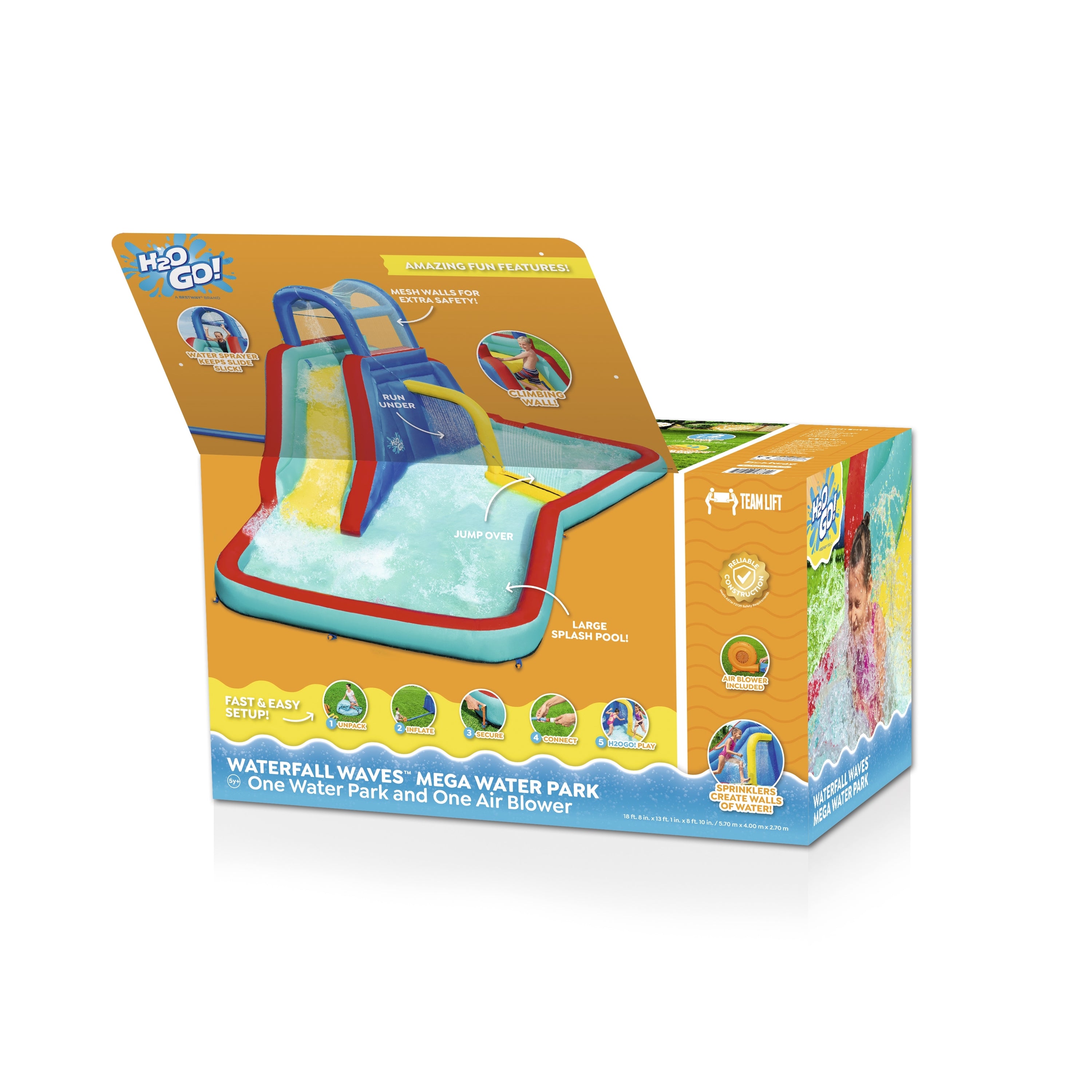 H2OGO! Waterfall Waves Kids Inflatable Water Park 18’8”