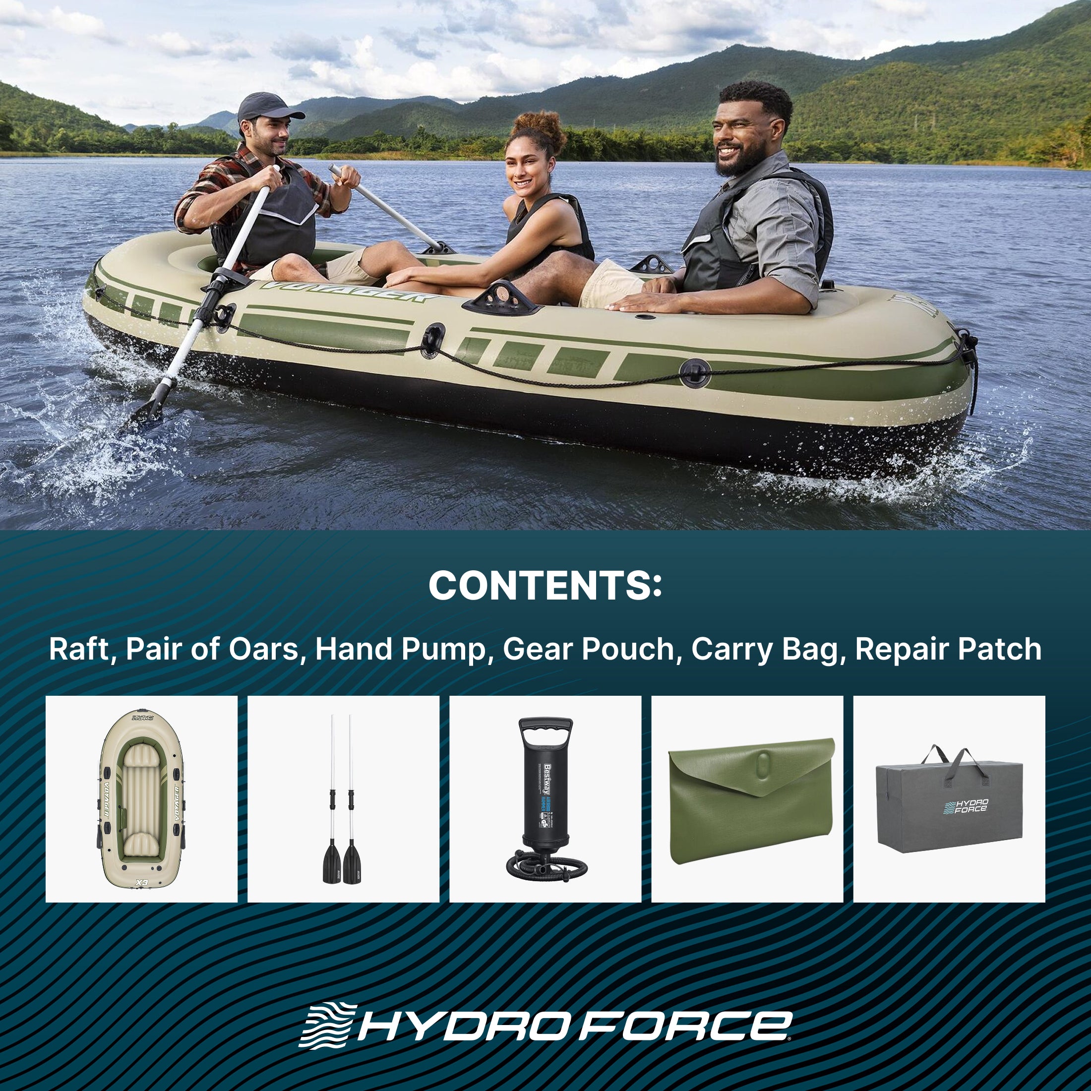 Hydro Force Voyager X3 Inflatable 3-Person Raft Set 9'8"
