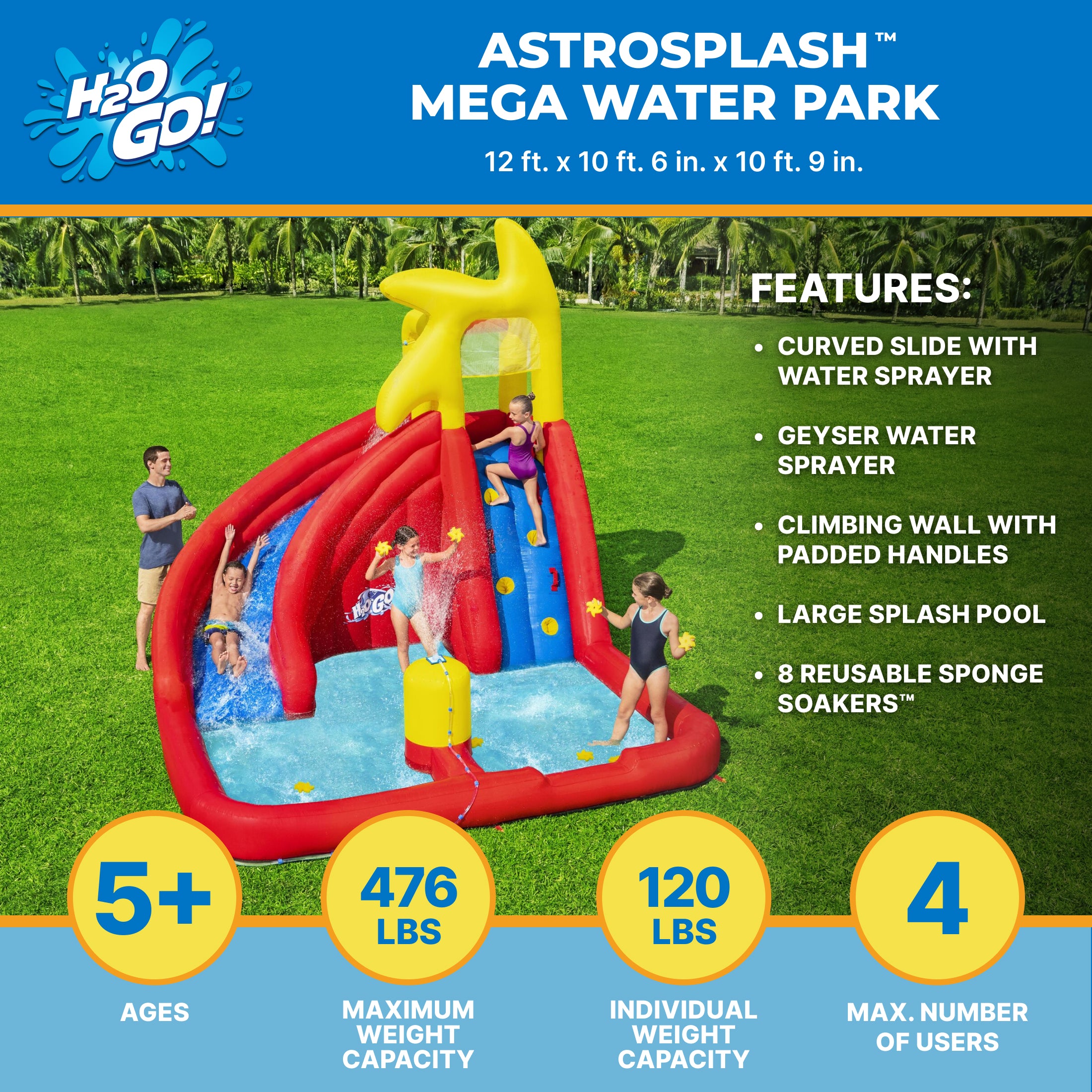 H2OGO! AstroSplash Kids Inflatable Mega Water Park 10'9"