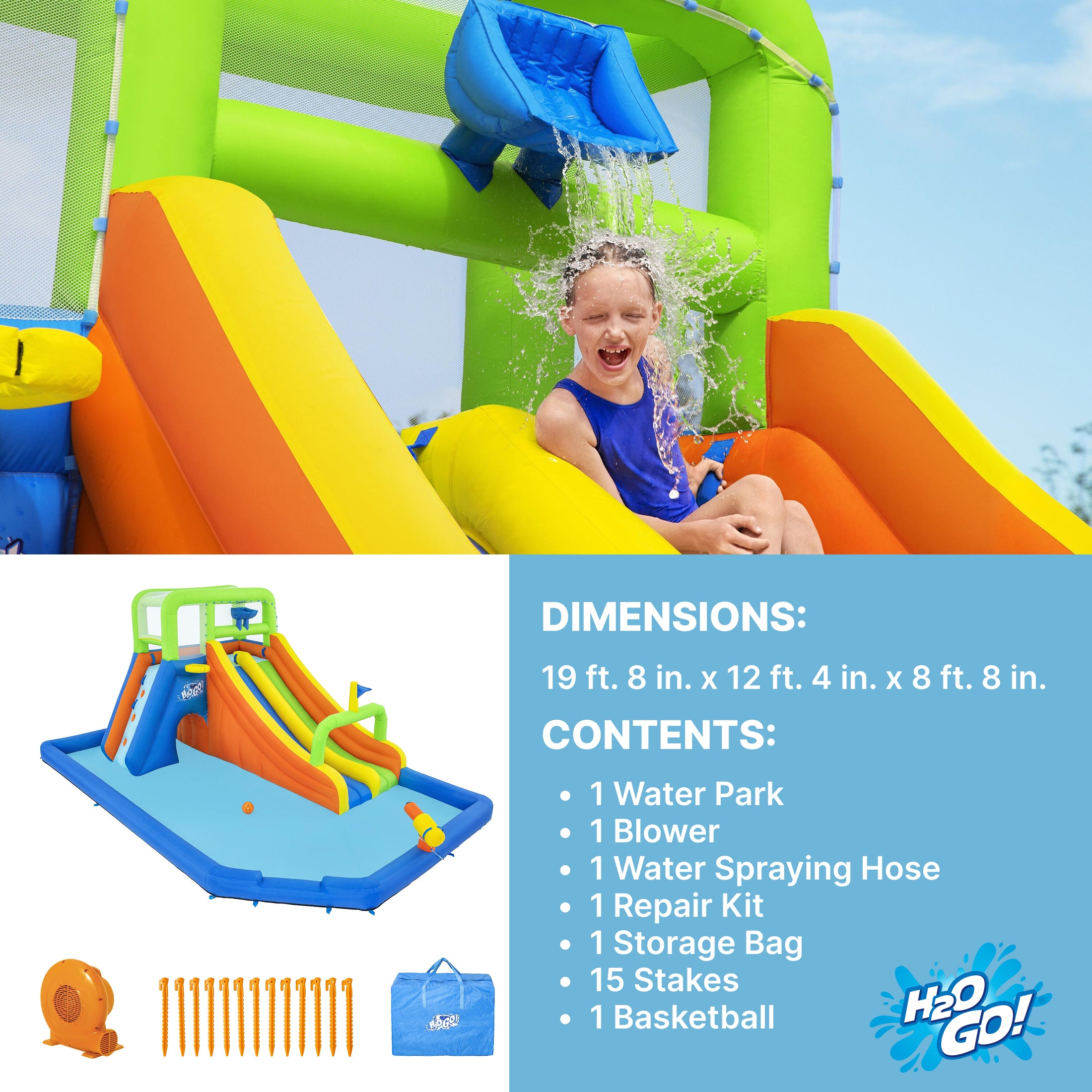 H2OGO! Wild Tide Kids Inflatable Water Park 19’ 8”