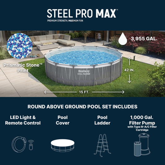 Piscine hors sol ronde Bestway Steel Pro MAX 15 pi x 42 po avec éclairage LED